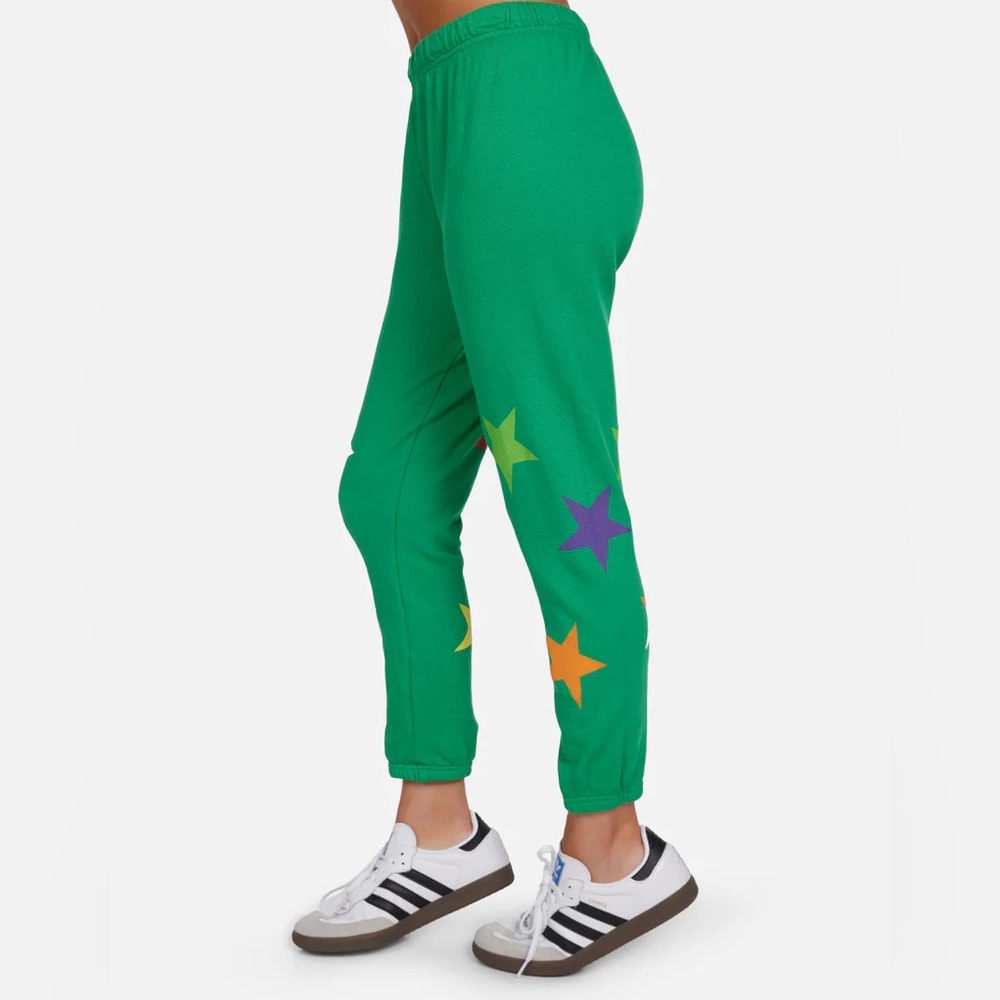 Michael Lauren Nate Cropped Sweatpants in Green Apple Star Print Size Small - Picture 2 of 5